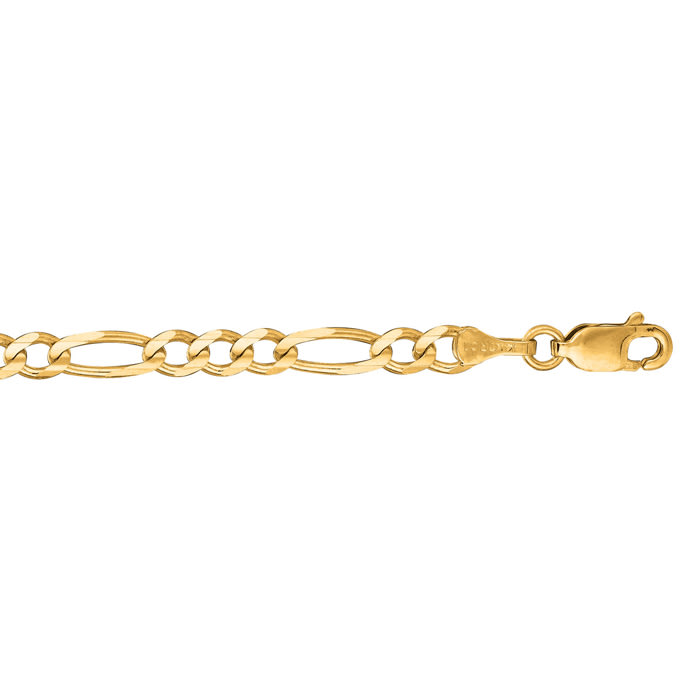 14 Karat Yellow Gold 3.80mm 22 Inch Diamond Cut Classic Figaro Chain