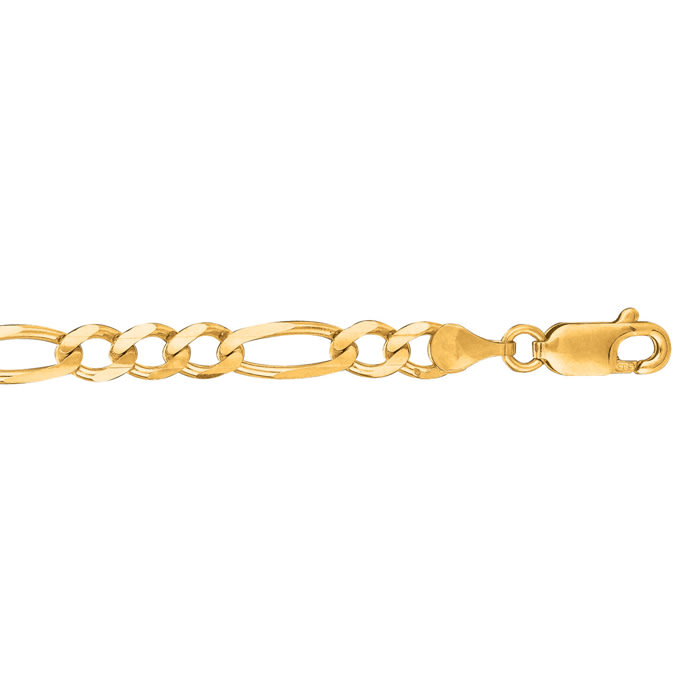 14 Karat Yellow Gold 4.50mm 7 Inch Diamond Cut Classic Figaro Chain