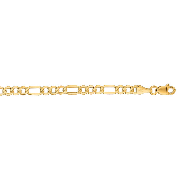 14 Karat Yellow Gold 3.5mm 24 Inch Diamond Cut Light Figaro Chain