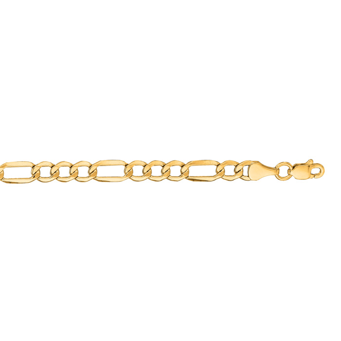 14 Karat Yellow Gold 4.6mm 7 Inch Diamond Cut Light Figaro Chain