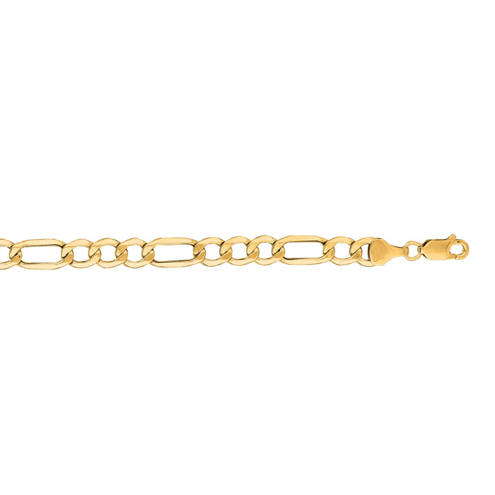 14 Karat Yellow Gold 6.5mm 20 Inch Diamond Cut Light Figaro Chain