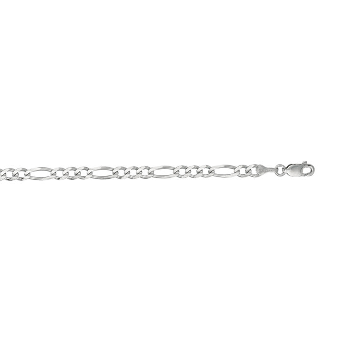 14 Karat White Gold 3.80mm 22 Inch Diamond Cut Classic Figaro Chain