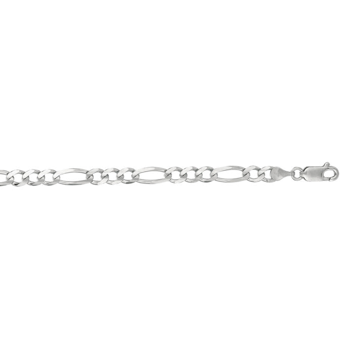 14 Karat White Gold 4.60mm 8 Inch Diamond Cut Classic Figaro Chain