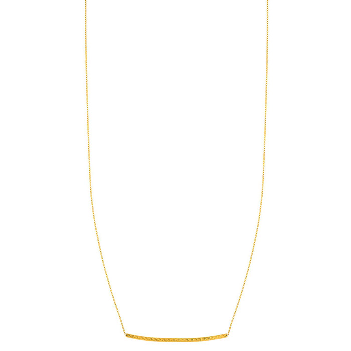 14 Karat Yellow Gold 17 Inch Diamond-Cut Curved Bar Necklace