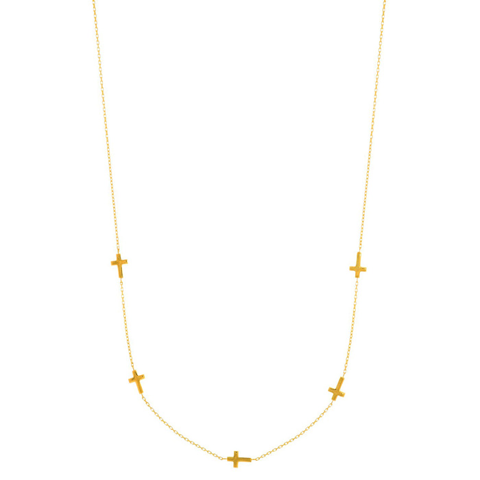14 Karat Yellow Gold 17 inch 5 Sideways Cross Necklace