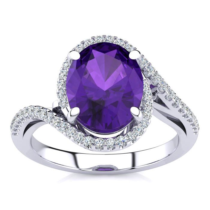 2 1/2 Carat Oval Shape Amethyst and Halo Diamond Ring In 14 Karat White Gold