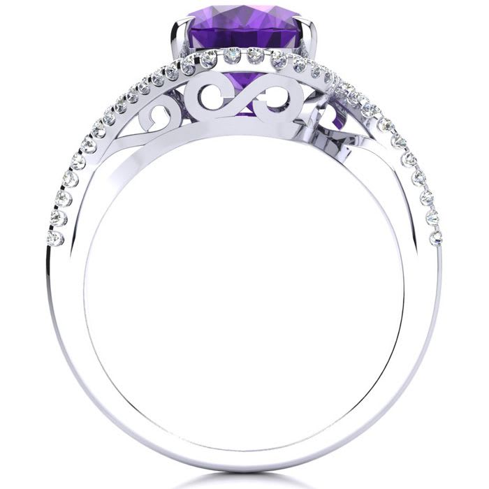 2 1/2 Carat Oval Shape Amethyst and Halo Diamond Ring In 14 Karat White Gold