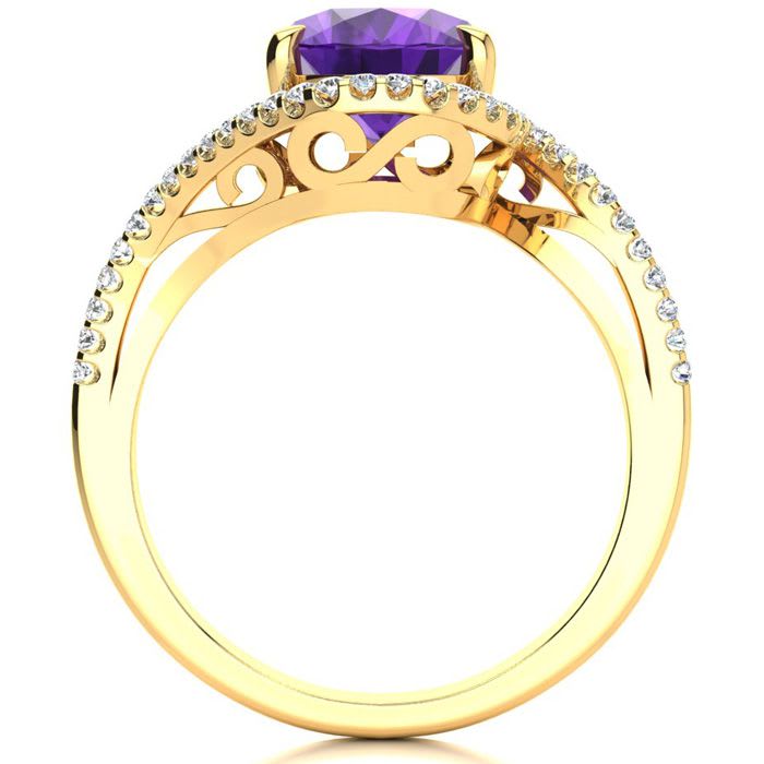 2 1/2 Carat Oval Shape Amethyst and Halo Diamond Ring In 14 Karat Yellow Gold