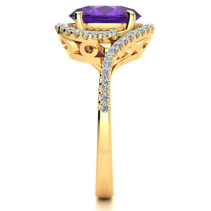 2 1/2 Carat Oval Shape Amethyst and Halo Diamond Ring In 14 Karat Yellow Gold