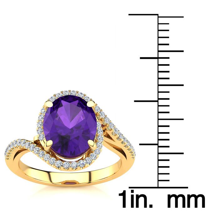 2 1/2 Carat Oval Shape Amethyst and Halo Diamond Ring In 14 Karat Yellow Gold