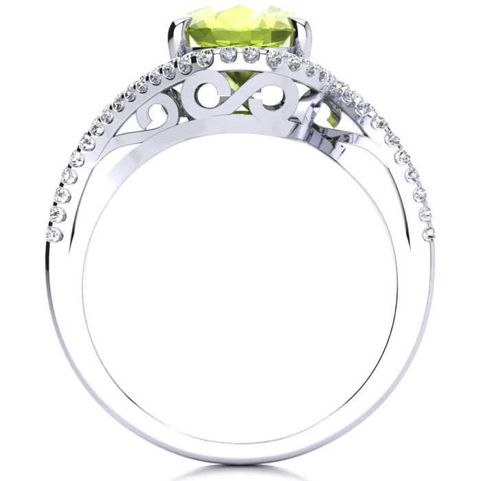 2 3/4 Carat Oval Shape Peridot and Halo Diamond Ring In 14 Karat White Gold