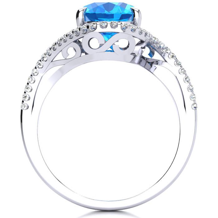 3 1/2 Carat Oval Shape Blue Topaz and Halo Diamond Ring In 14 Karat White Gold