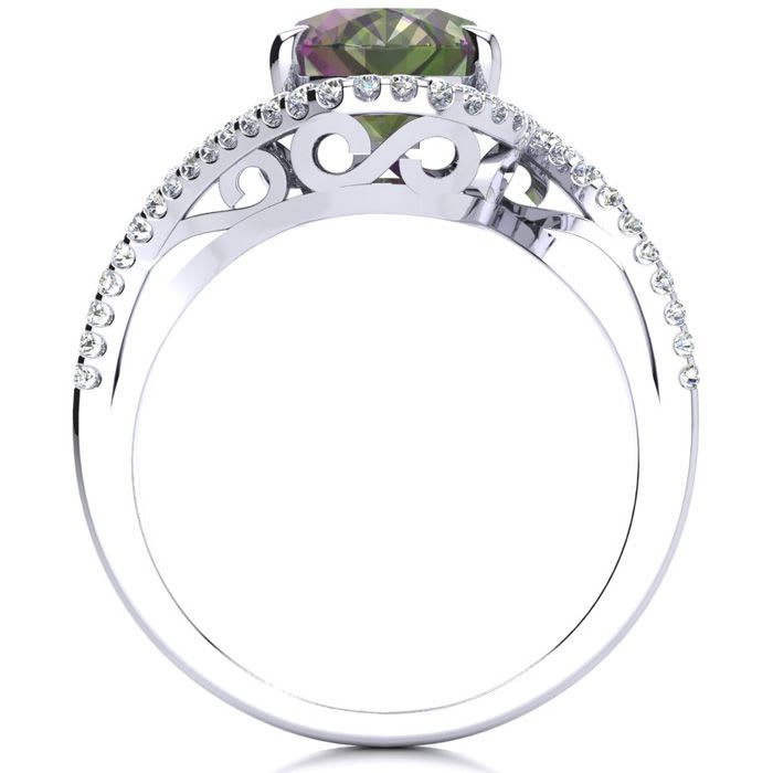2-1/2 Carat Oval Shape Mystic Topaz Ring With Curving Diamond Halo In 14 Karat White Gold