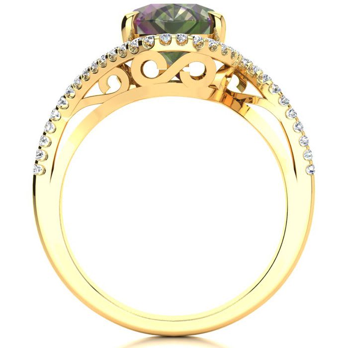 2-1/2 Carat Oval Shape Mystic Topaz Ring With Curving Diamond Halo In 14 Karat Yellow Gold