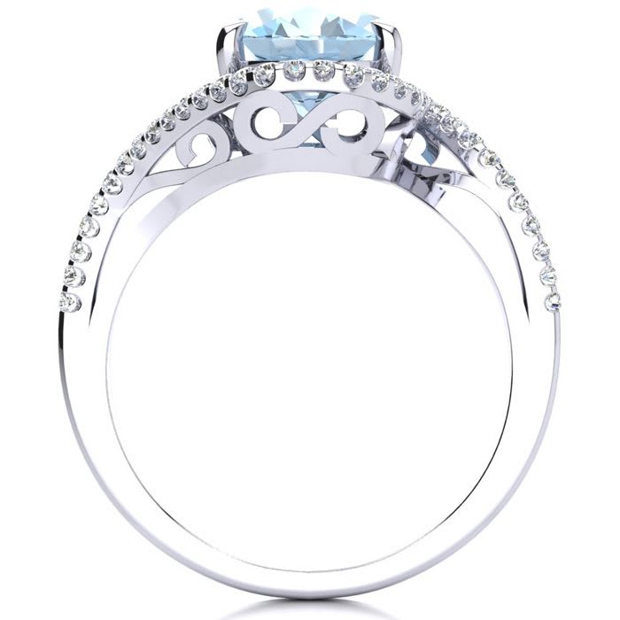 Aquamarine Ring: Aquamarine Jewelry: 2 1/2 Carat Oval Shape Aquamarine and Halo Diamond Ring In 14 Karat White Gold