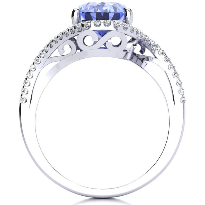 2 3/4 Carat Oval Shape Tanzanite and Halo Diamond Ring In 14 Karat White Gold