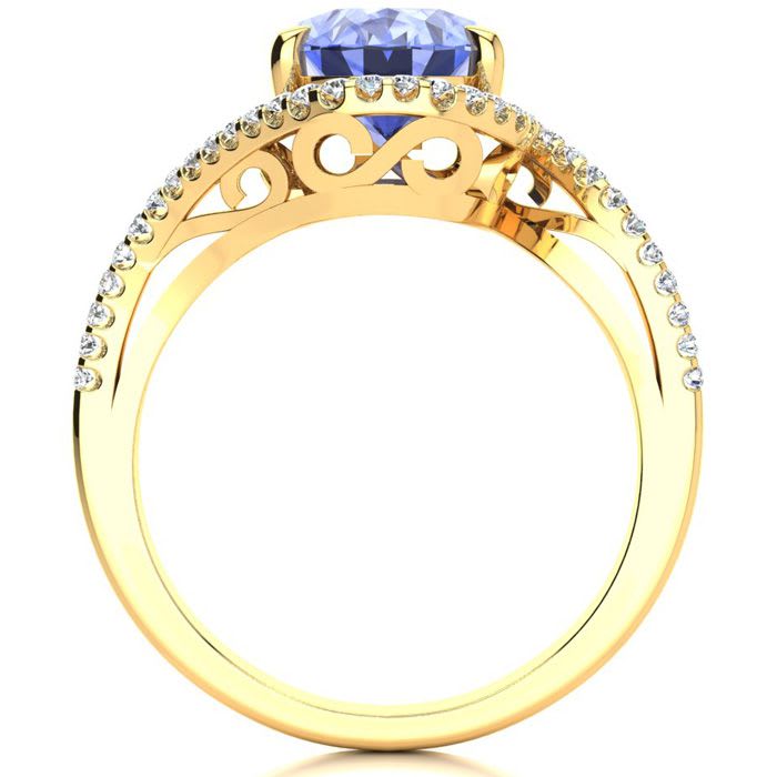 2 3/4 Carat Oval Shape Tanzanite and Halo Diamond Ring In 14 Karat Yellow Gold