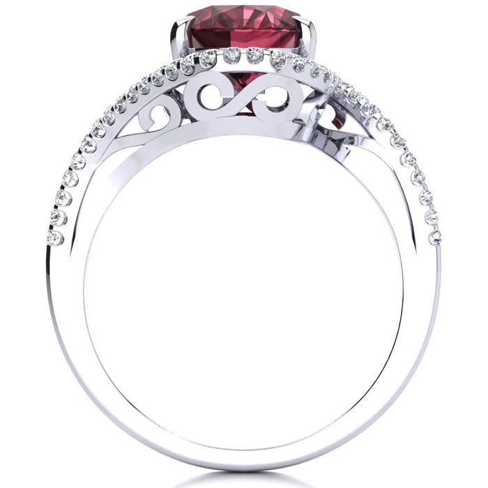 Garnet Ring: Garnet Jewelry: 3 1/3 Carat Oval Shape Garnet and Halo Diamond Ring In 14 Karat White Gold