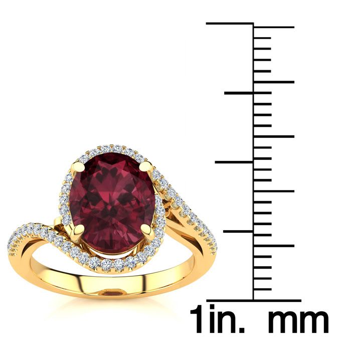 Garnet Ring: Garnet Jewelry: 3 1/3 Carat Oval Shape Garnet and Halo Diamond Ring In 14 Karat Yellow Gold