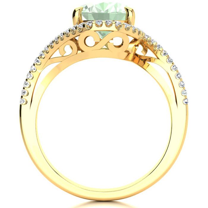 2 1/2 Carat Oval Shape Green Amethyst and Halo Diamond Ring In 14 Karat Yellow Gold