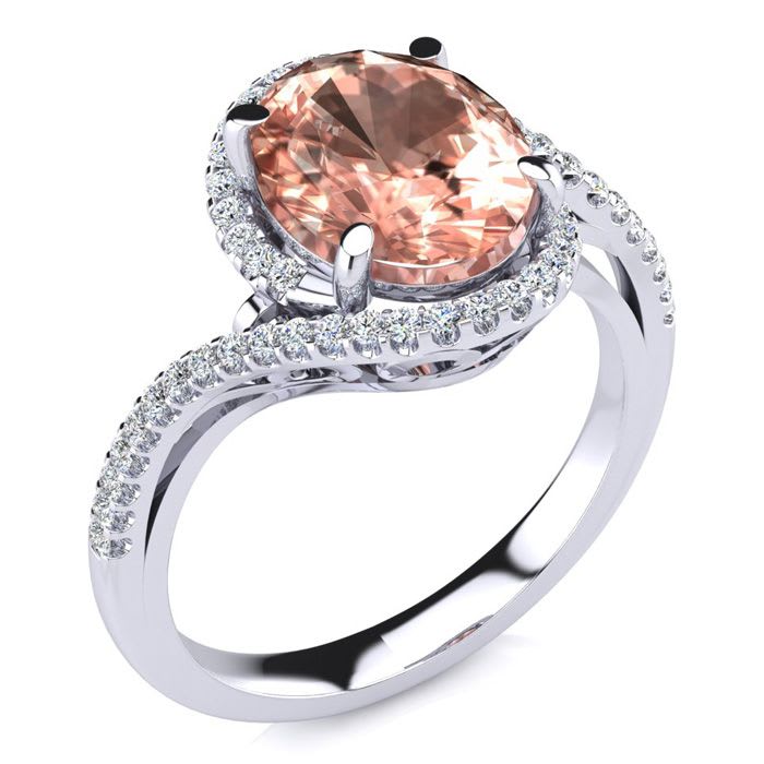 2-1/2 Carat Oval Shape Morganite and Halo Diamond Ring In 14 Karat White Gold