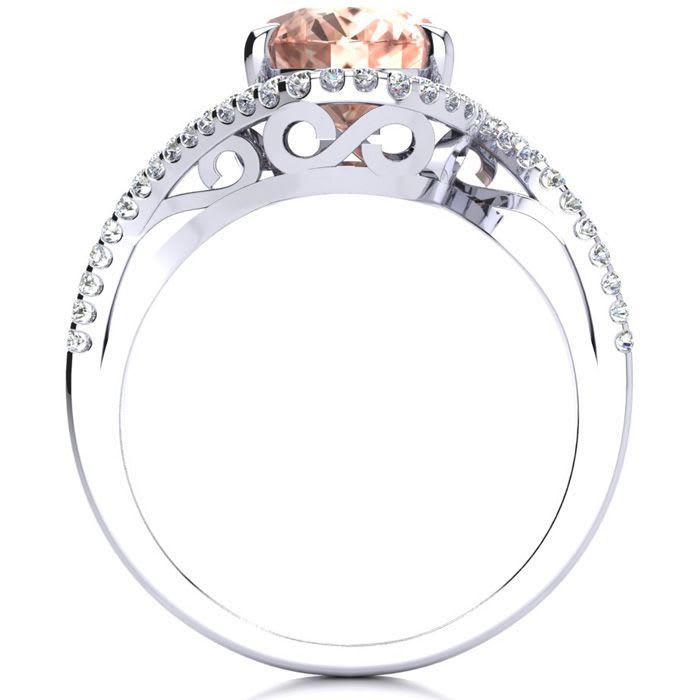 2-1/2 Carat Oval Shape Morganite and Halo Diamond Ring In 14 Karat White Gold