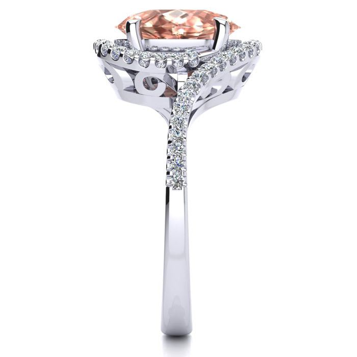 2-1/2 Carat Oval Shape Morganite and Halo Diamond Ring In 14 Karat White Gold