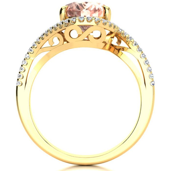2-1/2 Carat Oval Shape Morganite and Halo Diamond Ring In 14 Karat Yellow Gold