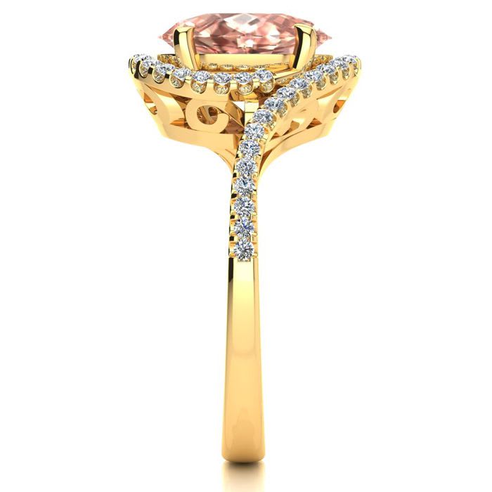 2-1/2 Carat Oval Shape Morganite and Halo Diamond Ring In 14 Karat Yellow Gold