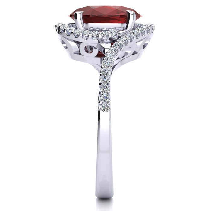 3 1/3 Carat Oval Shape Ruby and Halo Diamond Ring In 14 Karat White Gold