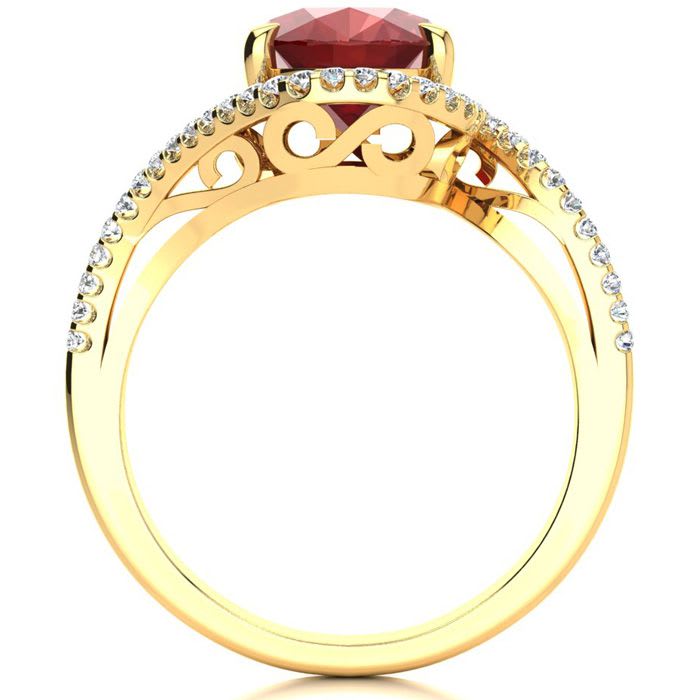 3 1/3 Carat Oval Shape Ruby and Halo Diamond Ring In 14 Karat Yellow Gold