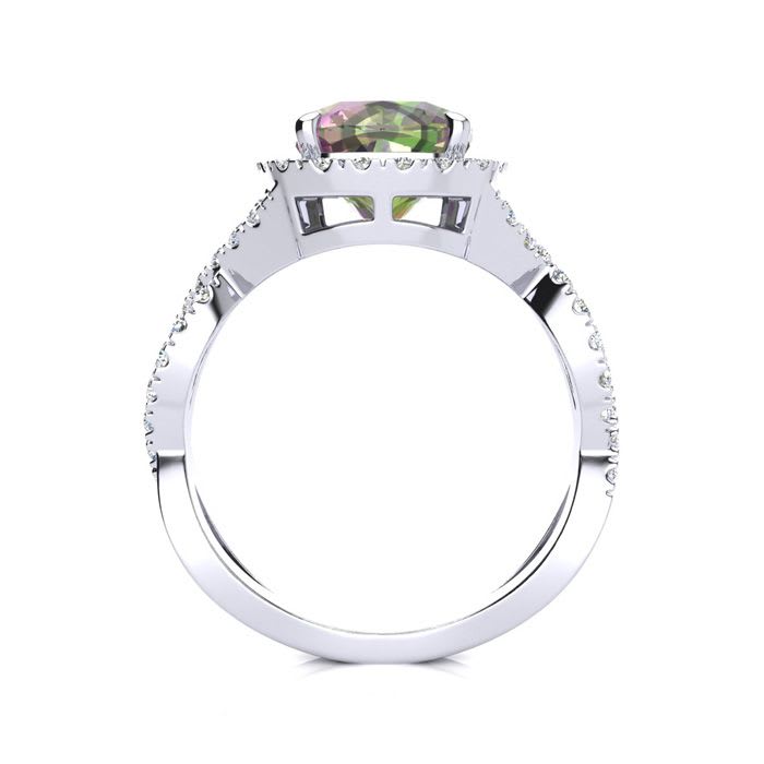 2-1/2 Carat Cushion Shape Mystic Topaz Ring With Diamond Halo In 14 Karat White Gold