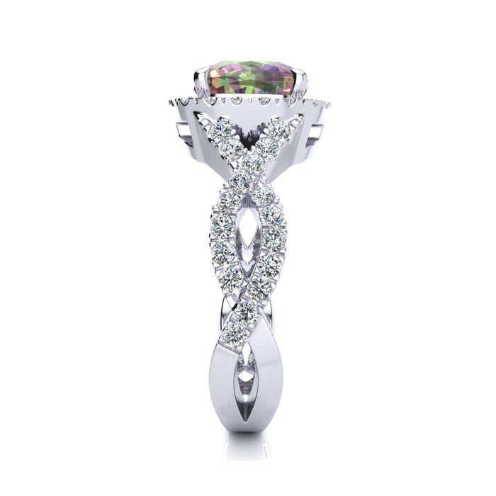 2-1/2 Carat Cushion Shape Mystic Topaz Ring With Diamond Halo In 14 Karat White Gold