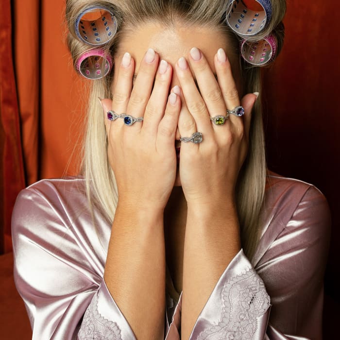 3 Carat Cushion Cut Tanzanite and Halo Diamond Ring With Fancy Band In 14 Karat White Gold