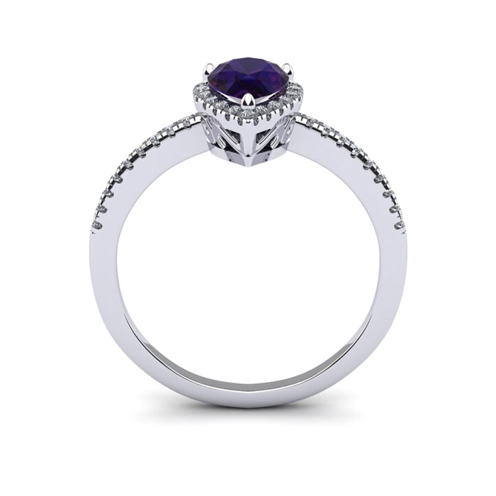 3/4 Carat Pear Shape Amethyst and Halo Diamond Ring In 14 Karat White Gold