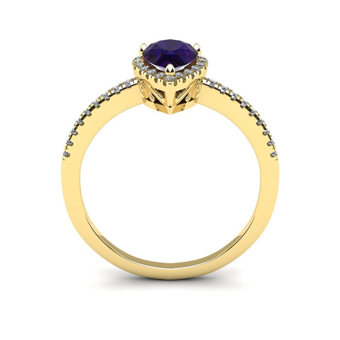 3/4 Carat Pear Shape Amethyst and Halo Diamond Ring In 14 Karat Yellow Gold