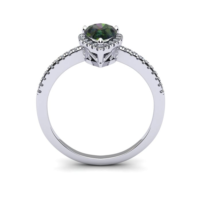 1 Carat Pear Shape Mystic Topaz Ring With Diamond Halo In 14 Karat White Gold