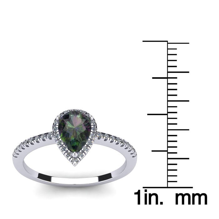 1 Carat Pear Shape Mystic Topaz Ring With Diamond Halo In 14 Karat White Gold