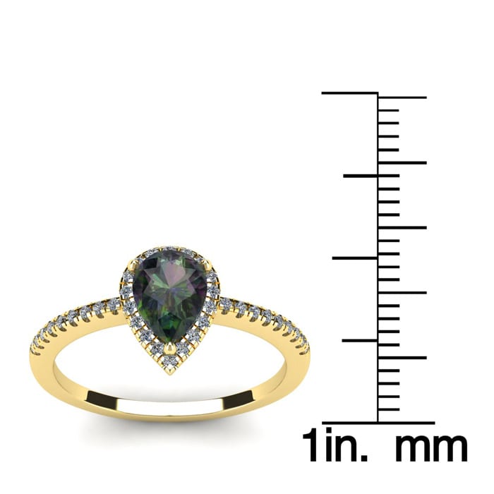 1 Carat Pear Shape Mystic Topaz Ring With Diamond Halo In 14 Karat Yellow Gold