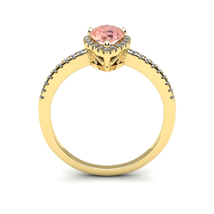 3/4 Carat Pear Shape Morganite and Halo Diamond Ring In 14 Karat Yellow Gold