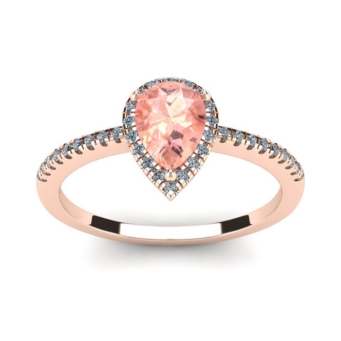 3/4 Carat Pear Shape Morganite and Halo Diamond Ring In 14 Karat Rose Gold