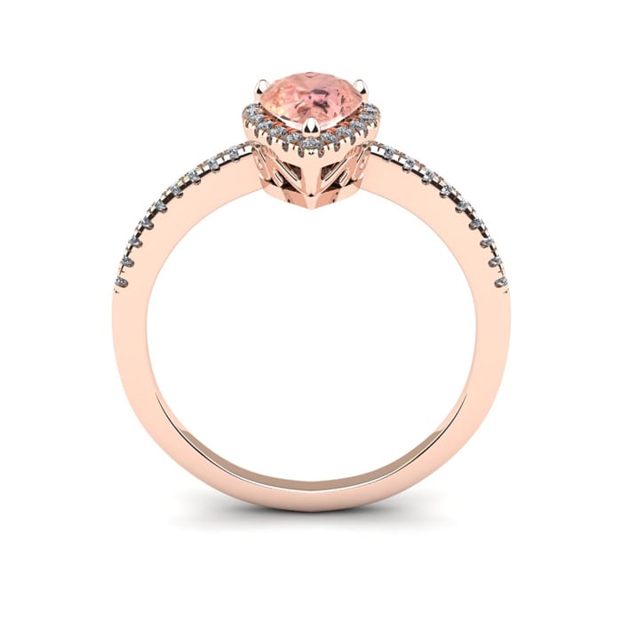 3/4 Carat Pear Shape Morganite and Halo Diamond Ring In 14 Karat Rose Gold