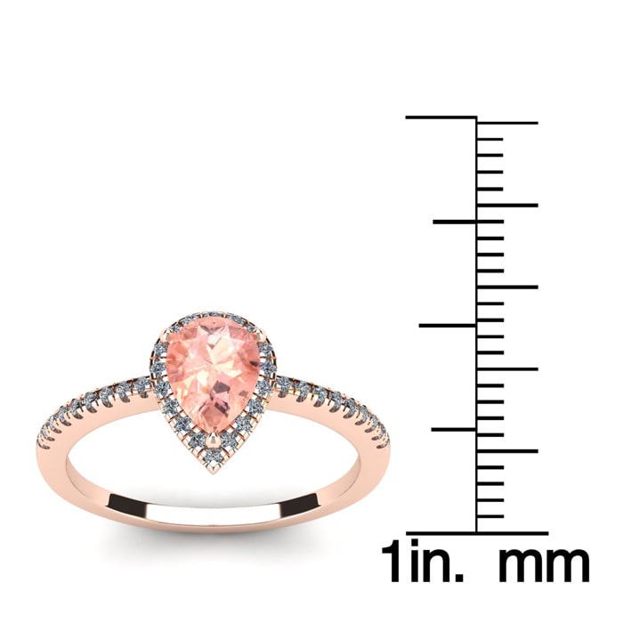 3/4 Carat Pear Shape Morganite and Halo Diamond Ring In 14 Karat Rose Gold