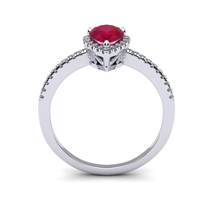 1 Carat Pear Shape Ruby and Halo Diamond Ring In 14 Karat White Gold