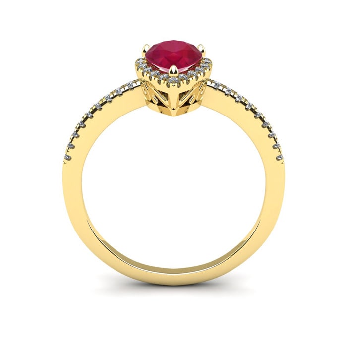 1 Carat Pear Shape Ruby and Halo Diamond Ring In 14 Karat Yellow Gold