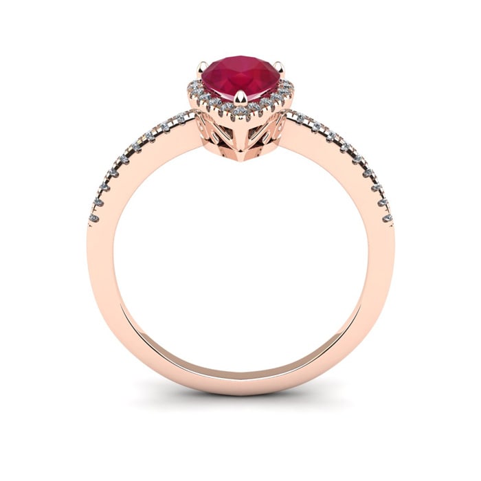 1 Carat Pear Shape Ruby and Halo Diamond Ring In 14 Karat Rose Gold