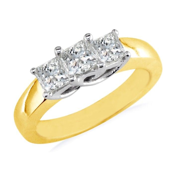 CLOSEOUT 3/4ct Princess Three Diamond Ring, 14K Yellow Gold