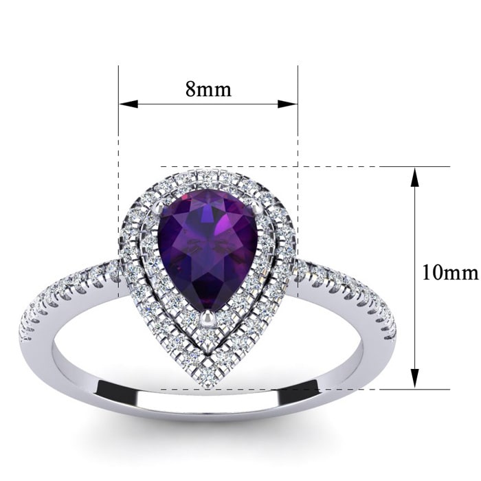 1 Carat Pear Shape Amethyst and Double Halo Diamond Ring In 14 Karat White Gold