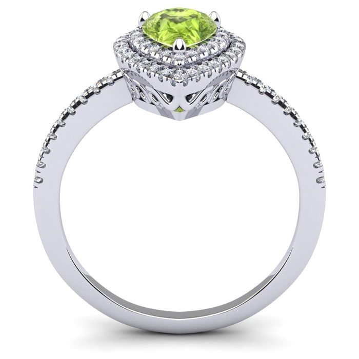 1 Carat Pear Shape Peridot and Double Halo Diamond Ring In 14 Karat White Gold
