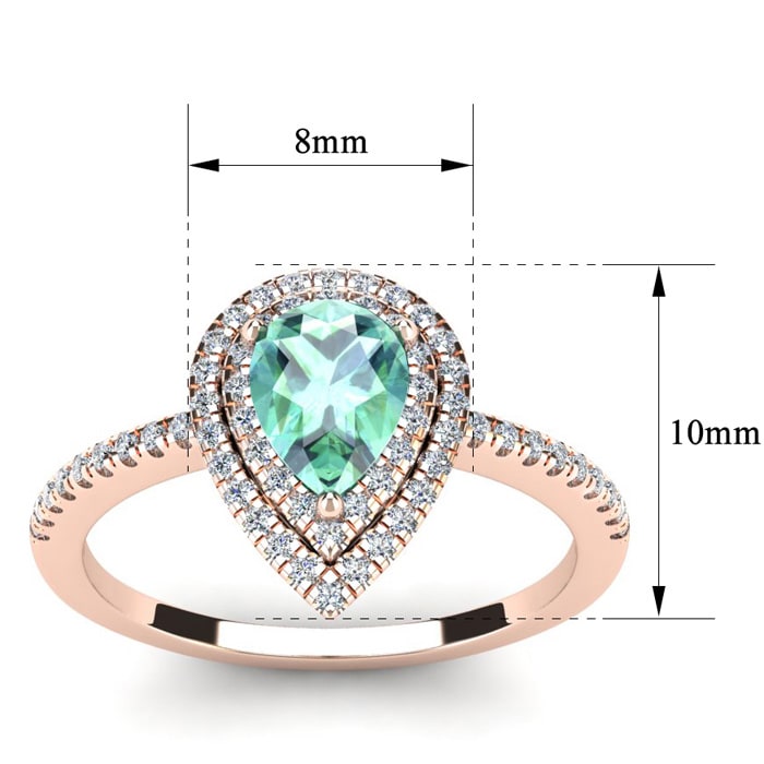 1 Carat Pear Shape Green Amethyst and Double Halo Diamond Ring In 14 Karat White Gold